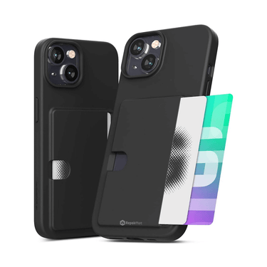 iPhone 16 Slim & Tough Case Cover with Card Holder: Screen & Camera Guard, Drop Protection, Strong Build - Black